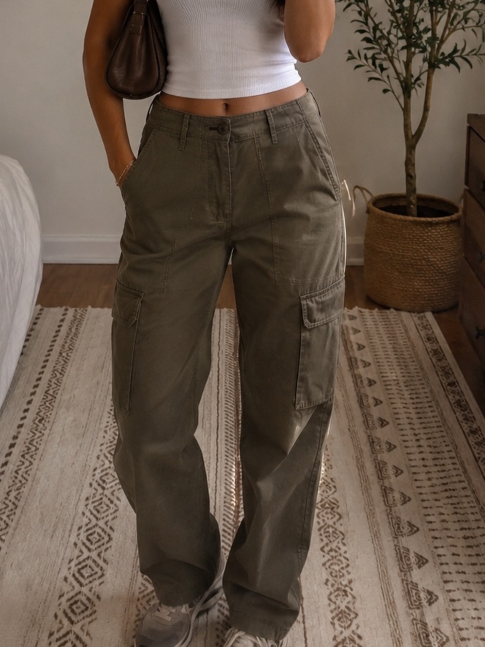 Olive Green Cargo Pants for Women - Casual Utility Style
